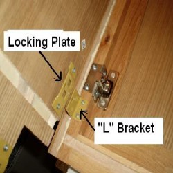 Position side panel over edge of face frame, align L brackets to 